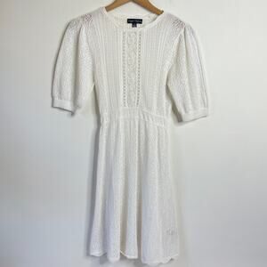 White Girly Boho Coquette Cottagecore Fairy Sheer Lace Eyelet Angelcore Dress M